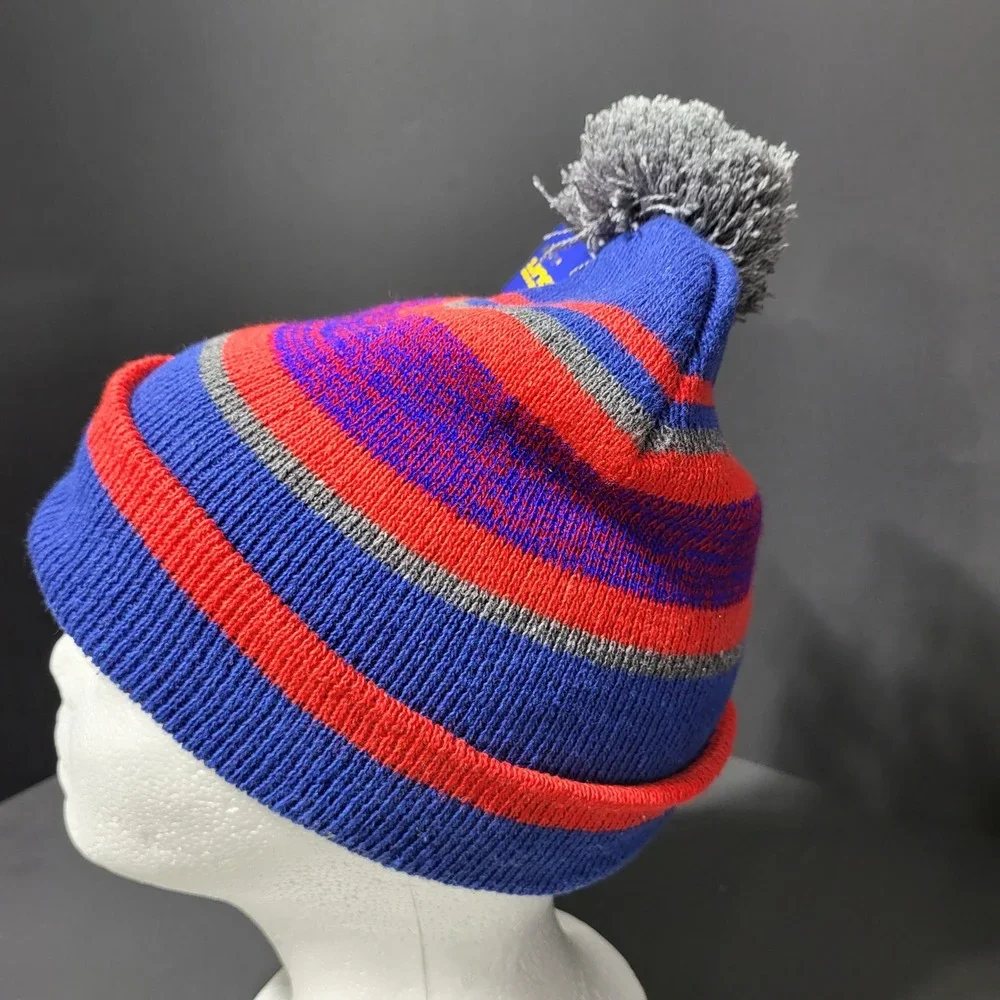 Escape by Polar Extreme Kids Beanie Pom Pom‎ Winter Hat Blue Red Gray Stripes